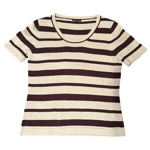Brooks Brother Silk Tan and Brown Striped Knit Top Size Large